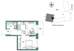 Планировка 2-комн. квартира, 31.9 м² ЖК «Сибирский сад»