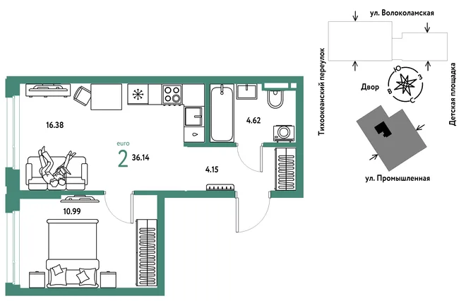 Планировка 2-комн. квартира, 36.14 м² ЖК «Страна Прибрежная» Планировка 2-комн. квартира, 36.14 м² ЖК «Страна Прибрежная»