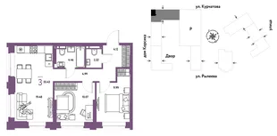 Планировка 3-комн. квартира, 55.42 м² ЖК «Остров-сад»