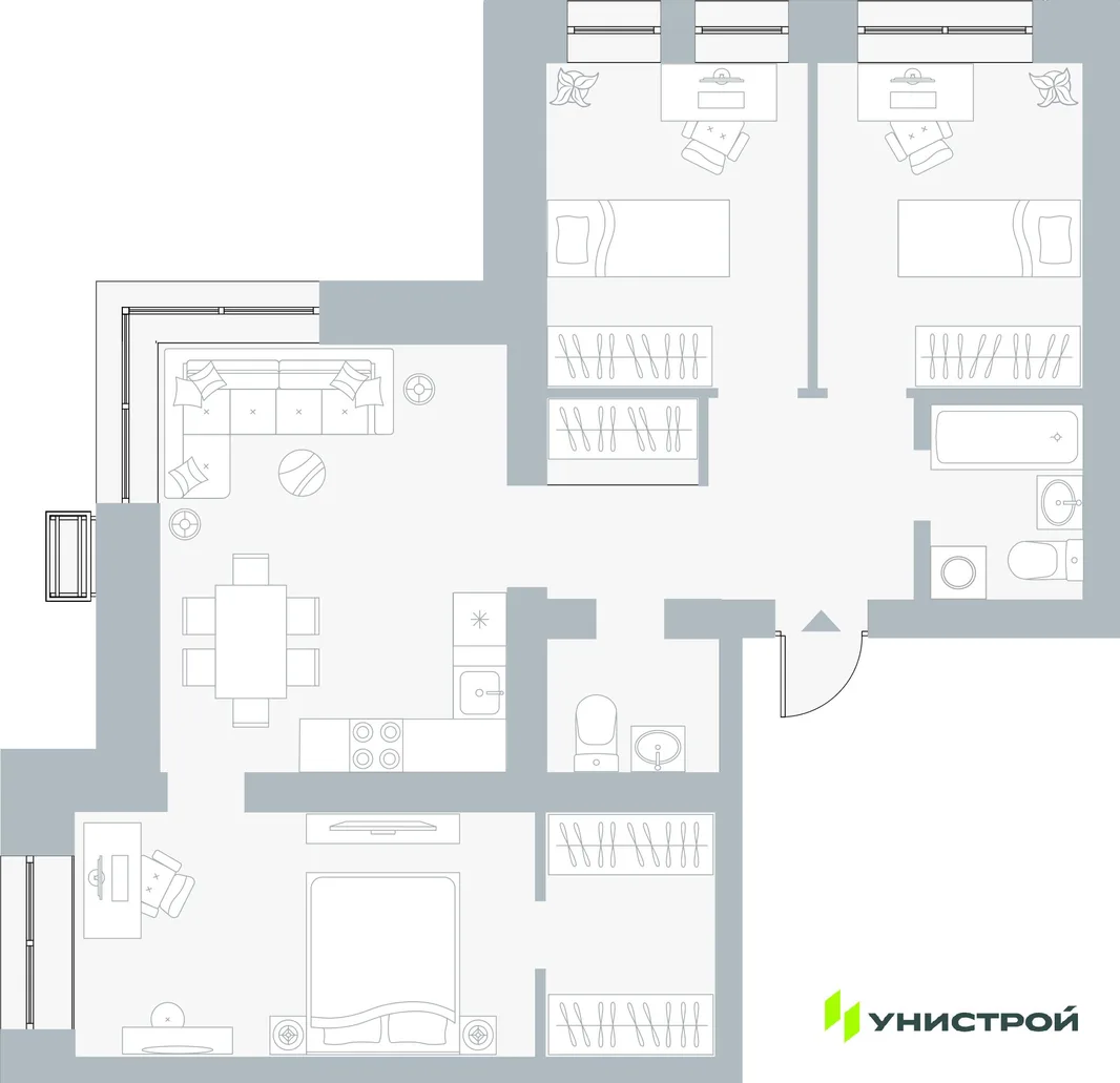 Планировка 3-комн. квартира, 76.43 м² ЖК «Причал»