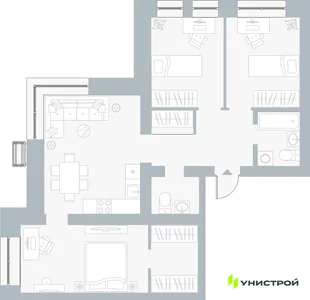 Планировка 3-комн. квартира, 76.43 м² ЖК «Причал»