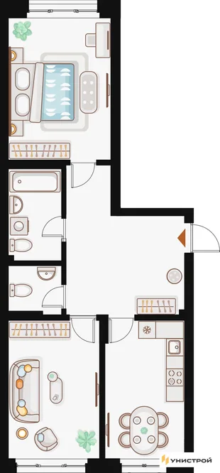 Планировка 2-комн. квартира, 68.16 м² ЖК «Жилой кластер Q на Кулагина»
