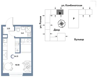 Планировка Студия, 24.15 м² ЖК «Уральский сад»