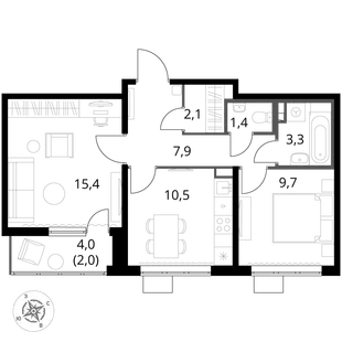 Квартира 2-комн. квартира, 52.1 м² ЖК «1-й Южный» Фото 1 Квартира 2-комн. квартира, 52.1 м² ЖК «1-й Южный» Фото 1