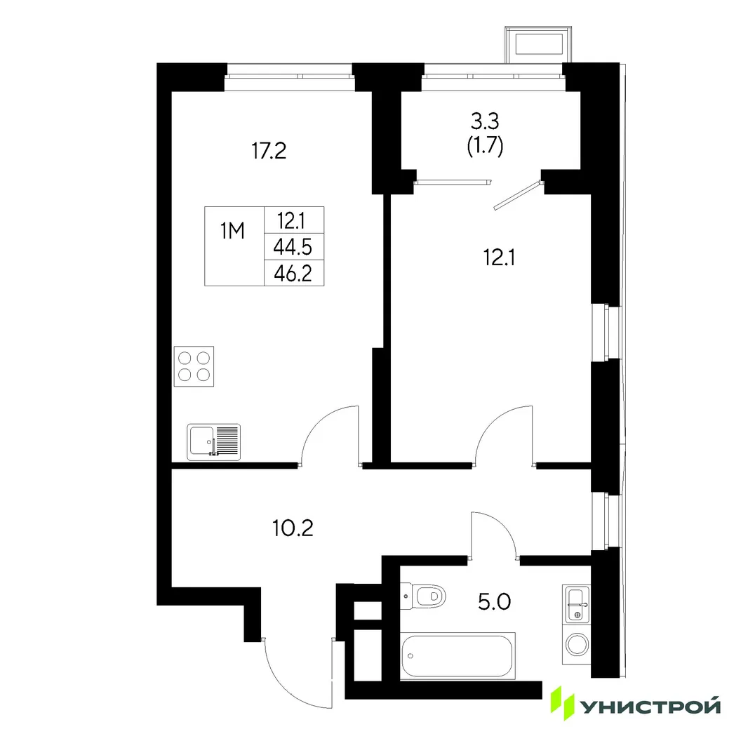 Планировка 1-комн. квартира, 46.2 м² ЖК «Стадиум»