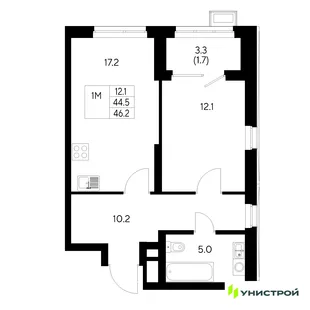 Планировка 1-комн. квартира, 46.2 м² ЖК «Стадиум»