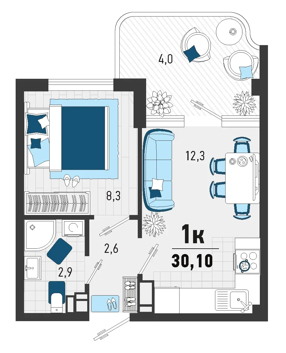 Планировка 1-комн. квартира, 24.2 м² ЖК «Монако»