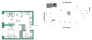 Планировка 2-комн. квартира, 36.99 м² ЖК «Остров-сад»