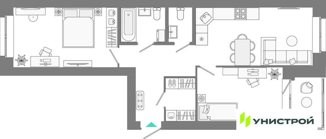 Планировка 2-комн. квартира, 63.91 м² ЖК «Лето»