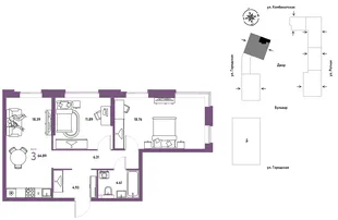 Планировка 3-комн. квартира, 64.89 м² ЖК «Уральский сад»