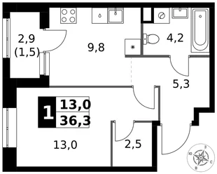 Квартира 1-комн. квартира, 36.3 м² ЖК «1-й Измайловский» Фото 1 Квартира 1-комн. квартира, 36.3 м² ЖК «1-й Измайловский» Фото 1