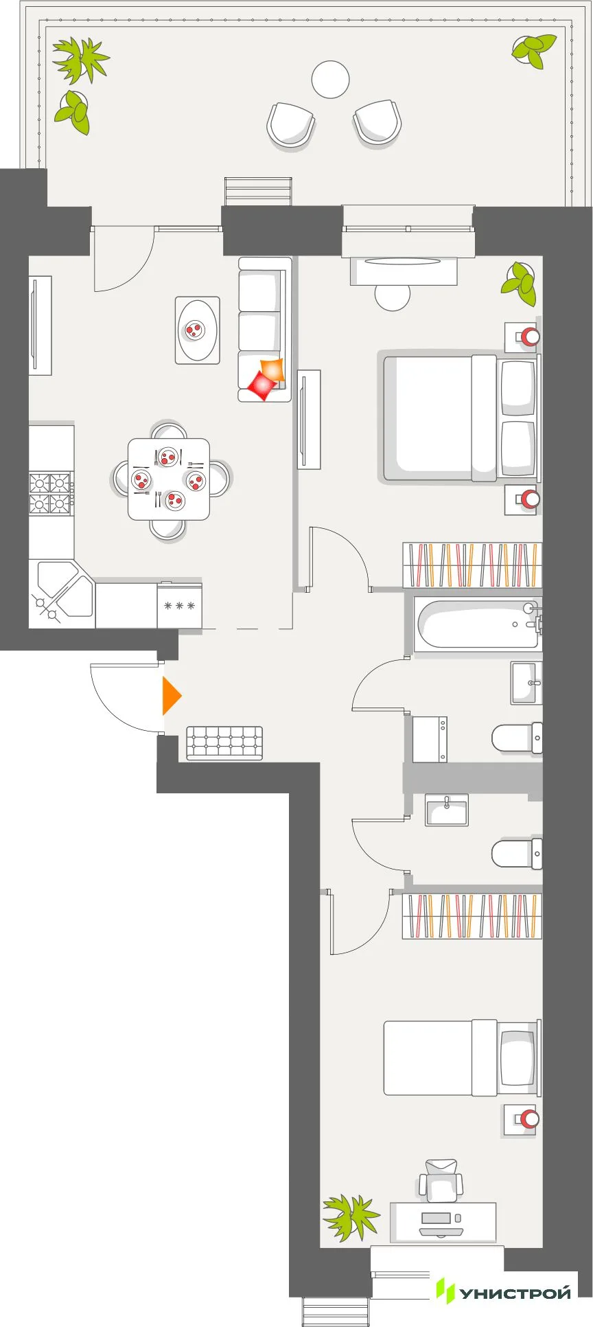 Планировка 2-комн. квартира, 65.35 м² ЖК «Атмосфера»