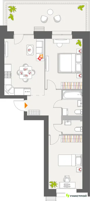 Планировка 2-комн. квартира, 65.35 м² ЖК «Атмосфера»