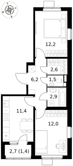 Квартира 2-комн. квартира, 50.2 м² ЖК «1-й Химкинский» Фото 1
