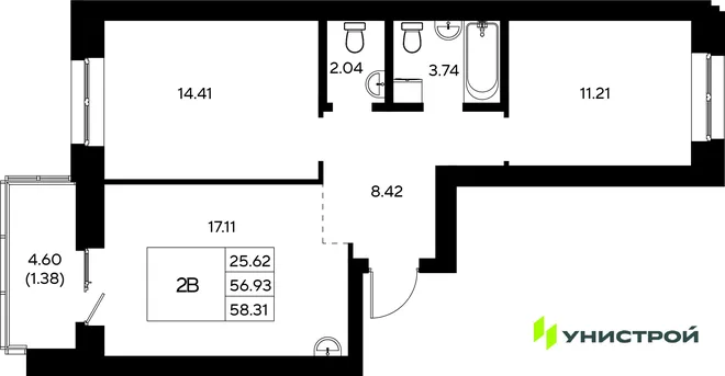 Планировка 2-комн. квартира, 58.31 м² ЖК «Царёво City» Планировка 2-комн. квартира, 58.31 м² ЖК «Царёво City»