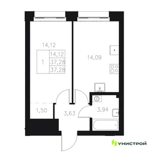 Планировка 1-комн. квартира, 37.28 м² ЖК «Statum»