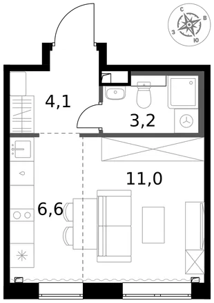 Квартира Студия, 24.9 м² ЖК «1-й Химкинский» Фото 1 Квартира Студия, 24.9 м² ЖК «1-й Химкинский» Фото 1