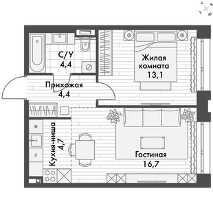 Квартира 1-комн. квартира, 44.2 м² ЖК «Философия» Фото 1 Квартира 1-комн. квартира, 44.2 м² ЖК «Философия» Фото 1