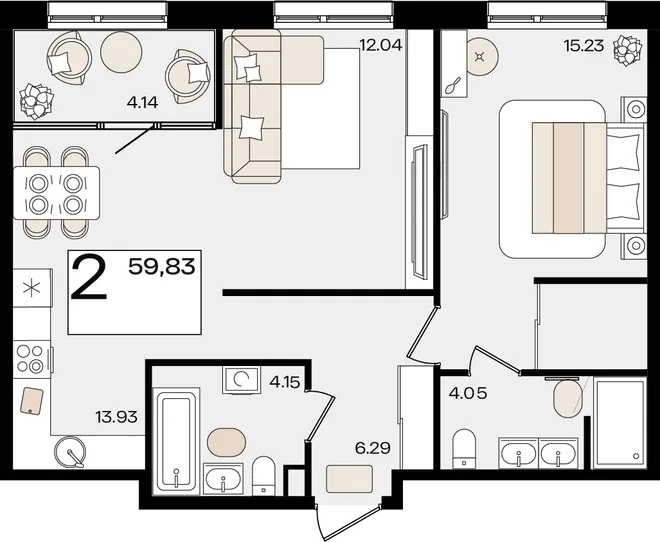 Планировка 2-комн. квартира, 59.83 м² ЖК «Патрики» Планировка 2-комн. квартира, 59.83 м² ЖК «Патрики»