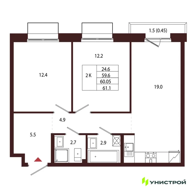 Планировка 2-комн. квартира, 60.05 м² ЖК «Лисино» Планировка 2-комн. квартира, 60.05 м² ЖК «Лисино»