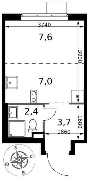 Планировка Студия, 20.7 м² ЖК «1-й Химкинский»