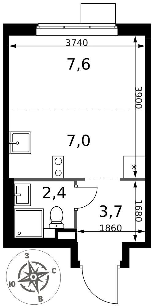 Планировка Студия, 20.7 м² ЖК «1-й Химкинский» Планировка Студия, 20.7 м² ЖК «1-й Химкинский»