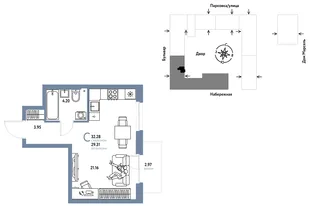 Планировка Студия, 32.28 м² ЖК «Европейский берег 2.0»