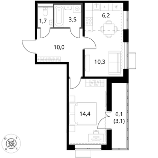 Квартира 2-комн. квартира, 49.2 м² ЖК «1-й Шереметьевский» Фото 1