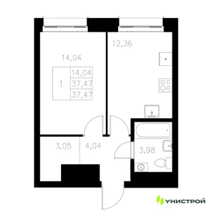Планировка 1-комн. квартира, 37.47 м² ЖК «Statum»