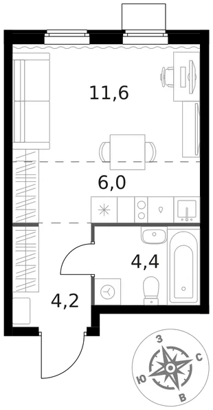 Квартира Студия, 26.2 м² ЖК «1-й Химкинский» Фото 1