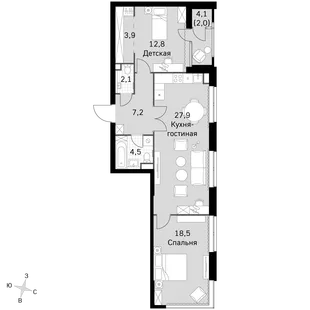 Квартира 3-комн. квартира, 76.9 м² ЖК «Sky Garden» Фото 1 Квартира 3-комн. квартира, 76.9 м² ЖК «Sky Garden» Фото 1