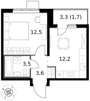 Квартира 1-комн. квартира, 33.5 м² ЖК «1-й Южный» Фото 1 Квартира 1-комн. квартира, 33.5 м² ЖК «1-й Южный» Фото 1