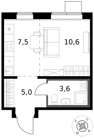 Квартира Студия, 26.7 м² ЖК «1-й Южный» Фото 1 Квартира Студия, 26.7 м² ЖК «1-й Южный» Фото 1