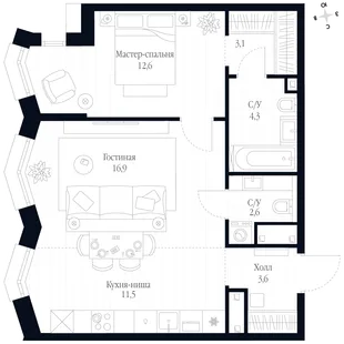 Квартира 2-комн. квартира, 54.6 м² ЖК «Фордевинд» Фото 1