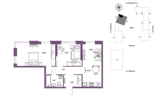 Планировка 3-комн. квартира, 64.23 м² ЖК «Уральский сад»