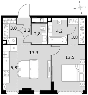 Квартира 2-комн. квартира, 49.7 м² ЖК «Sydney City» Фото 1