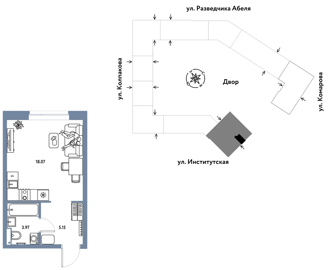 Планировка Студия, 27.19 м² ЖК «Страна.Парковая»