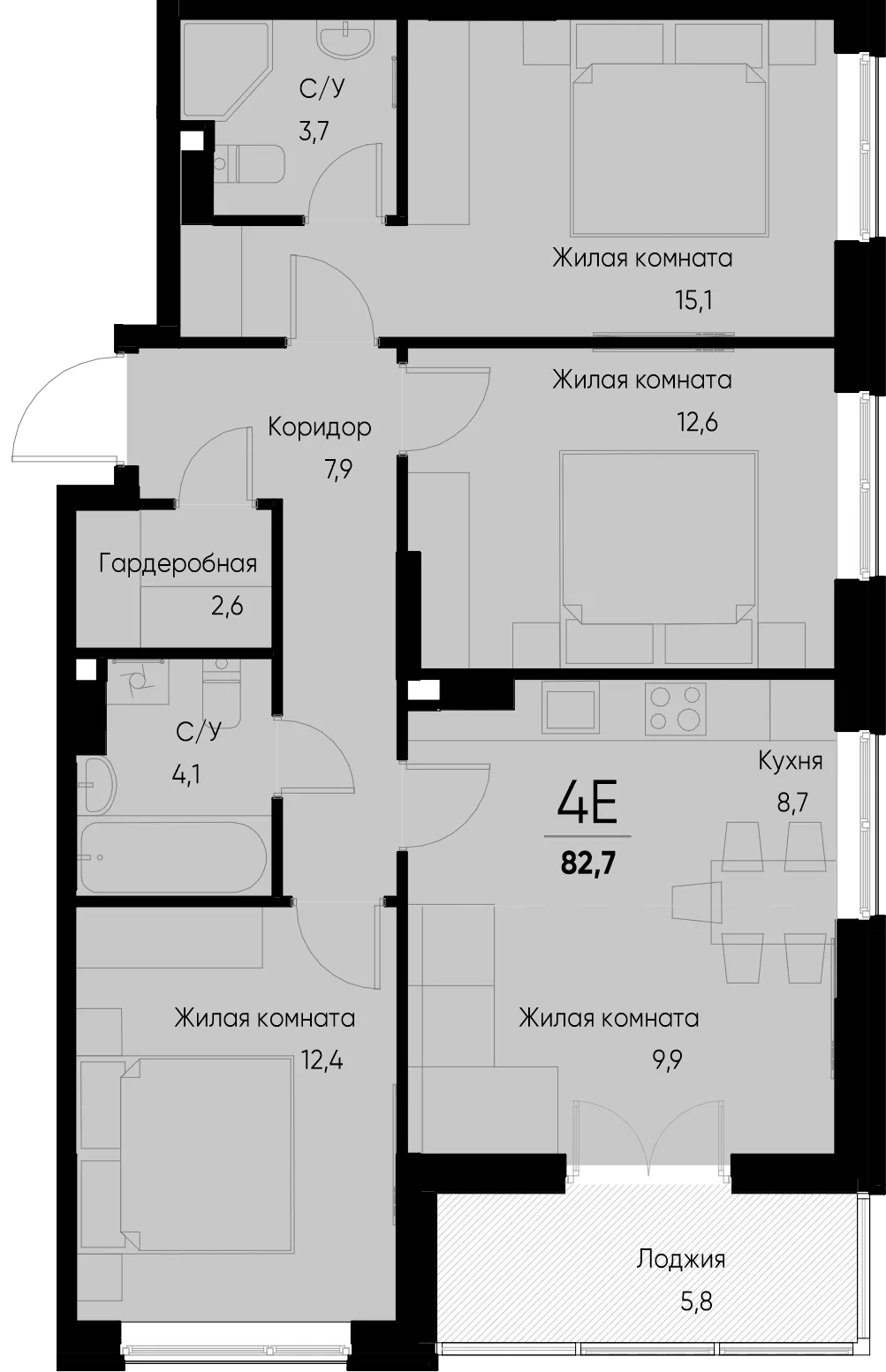 Планировка 4-комн. квартира, 82.7 м² ЖК «Васильевский остров»