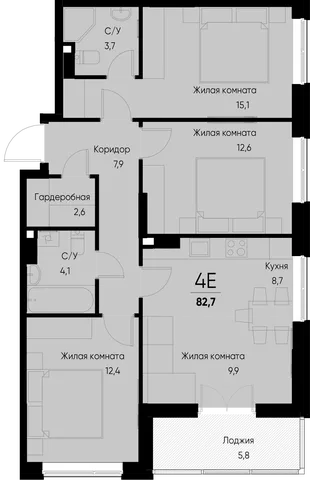 Планировка 4-комн. квартира, 82.7 м² ЖК «Васильевский остров»