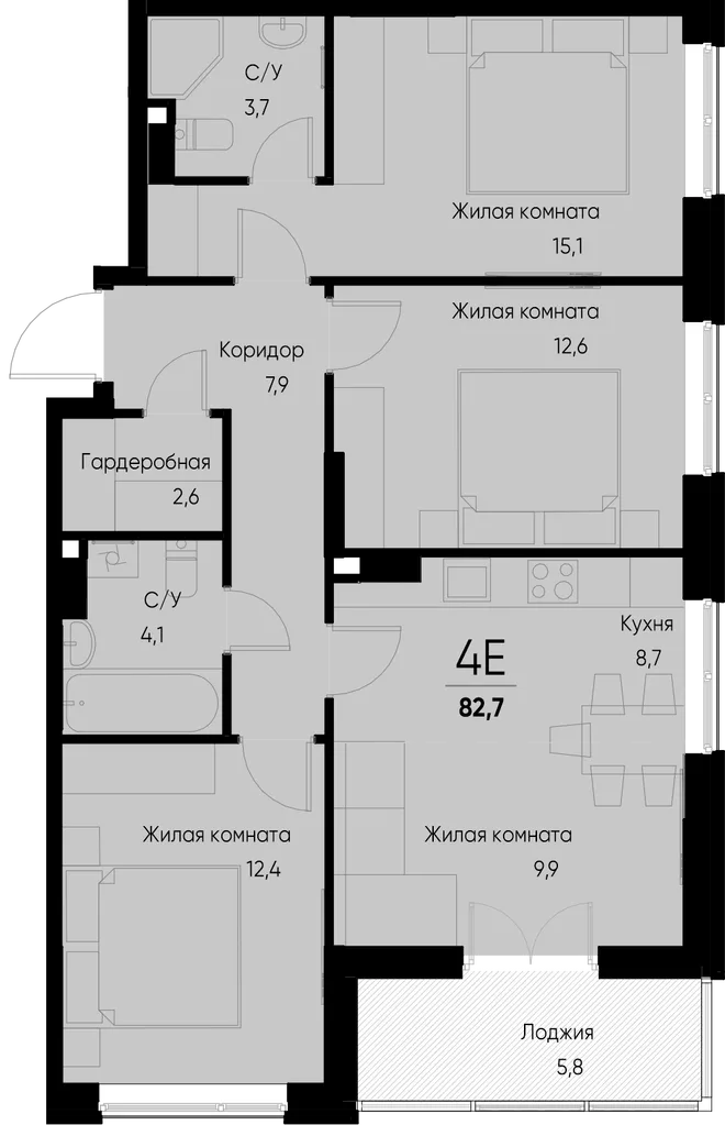 Планировка 4-комн. квартира, 82.7 м² ЖК «Васильевский остров» Планировка 4-комн. квартира, 82.7 м² ЖК «Васильевский остров»