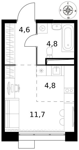 Квартира Студия, 25.9 м² ЖК «1-й Саларьевский» Фото 1