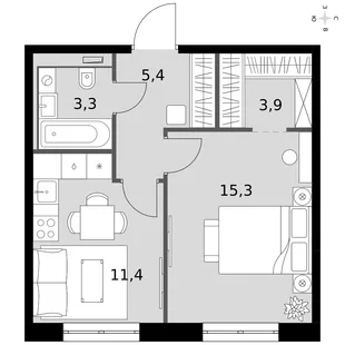 Квартира 1-комн. квартира, 39.3 м² ЖК «Фриссон» Фото 1 Квартира 1-комн. квартира, 39.3 м² ЖК «Фриссон» Фото 1