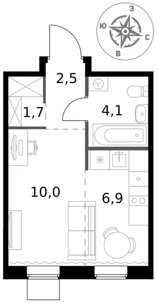 Квартира Студия, 25.2 м² ЖК «1-й Ясеневский» Фото 1