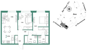 Планировка 2-комн. квартира, 65.94 м² ЖК «Страна.Парковая»