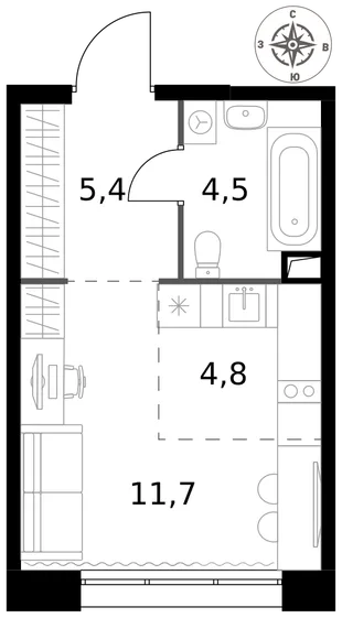 Квартира Студия, 26.4 м² ЖК «1-й Саларьевский» Фото 1 Квартира Студия, 26.4 м² ЖК «1-й Саларьевский» Фото 1