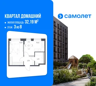 Планировка 1-комн. квартира, 32.19 м² ЖК «Квартал Домашний»