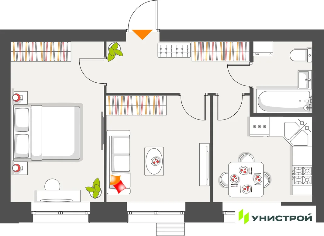 Планировка 2-комн. квартира, 45.13 м² ЖК «Атмосфера»