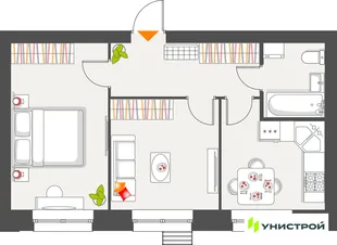 Планировка 2-комн. квартира, 45.13 м² ЖК «Атмосфера»