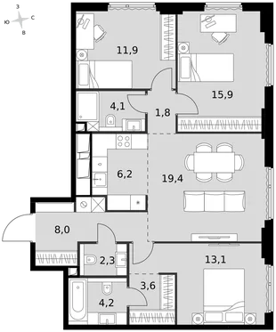 Квартира 4-комн. квартира, 90.5 м² ЖК «Sydney City» Фото 1 Квартира 4-комн. квартира, 90.5 м² ЖК «Sydney City» Фото 1