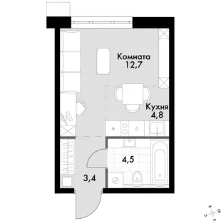 Квартира Студия, 25.3 м² ЖК «Флагман» Фото 1 Квартира Студия, 25.3 м² ЖК «Флагман» Фото 1